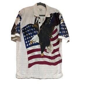 Guide‎ Gear Men Large Patriotic Bald Eagle American Flag Polo Shirt USA 4th July